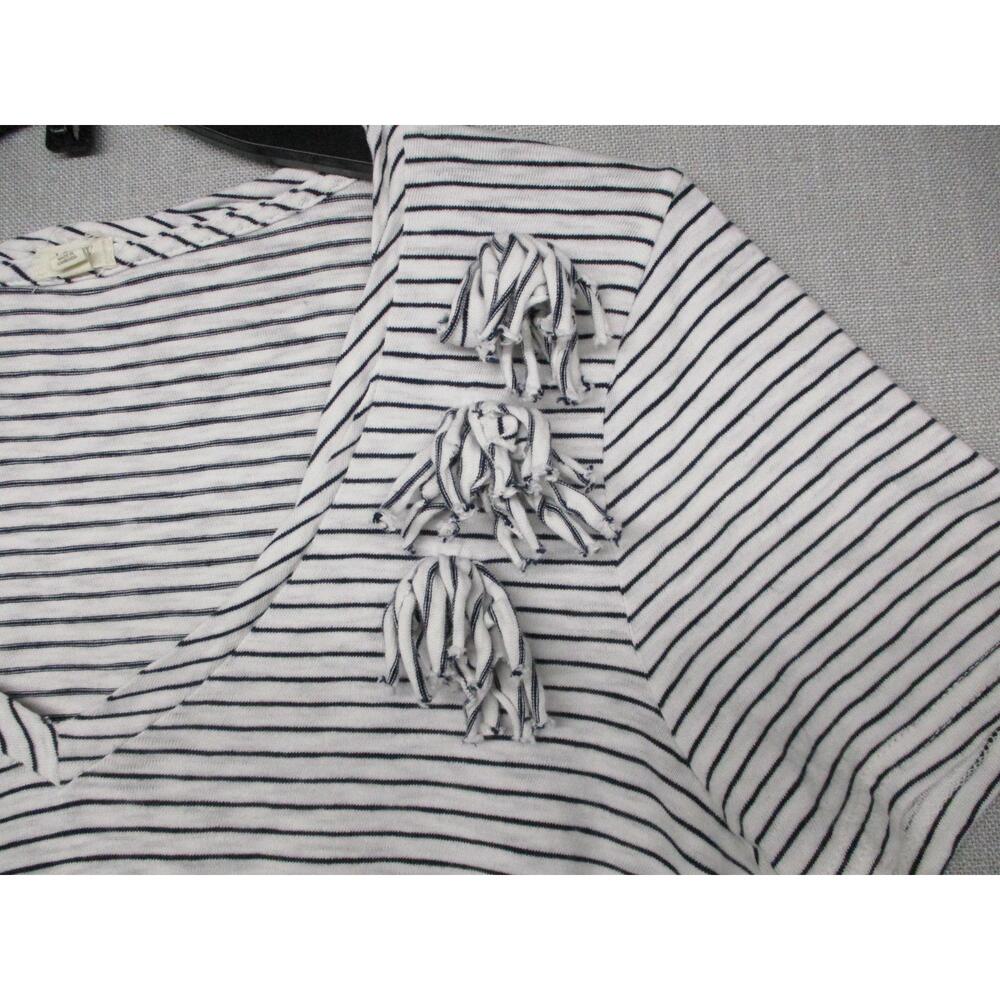 J.CREW White Black Striped Boho Chic Casual V-Neck Short Sleeve T-Shirt Size L - Picture 4 of 10